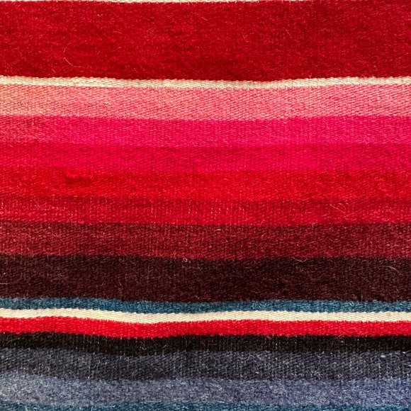 Vintage Wool Serape 62" Fringed Runner Blanket Rainbow Native Mexican American - Picture 5 of 11